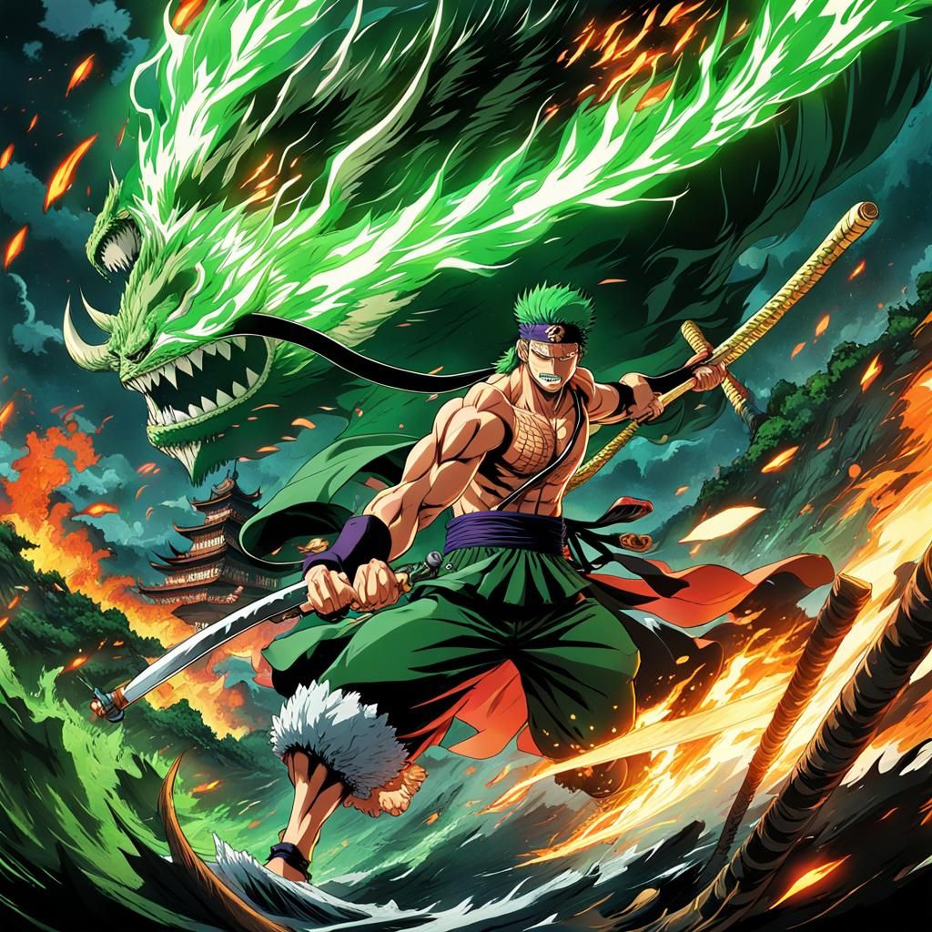 Zoro vs Kaido: Studio Ghibli Anime Key Visual