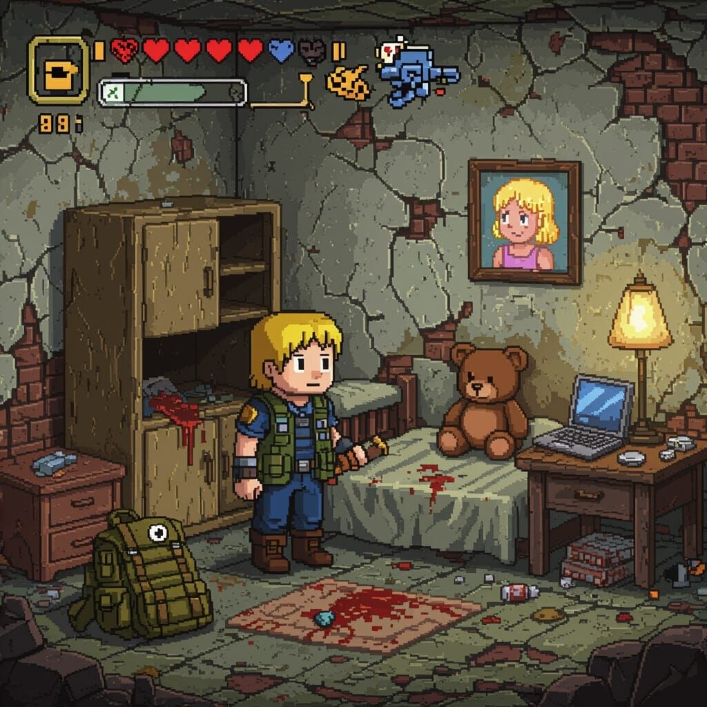 Post-Apocalyptic Pixel Art Survival Room