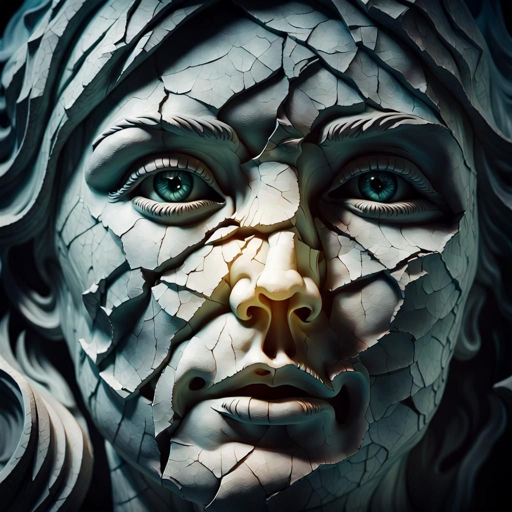 Cracked Marble Statue of a Woman in Cinematic Style