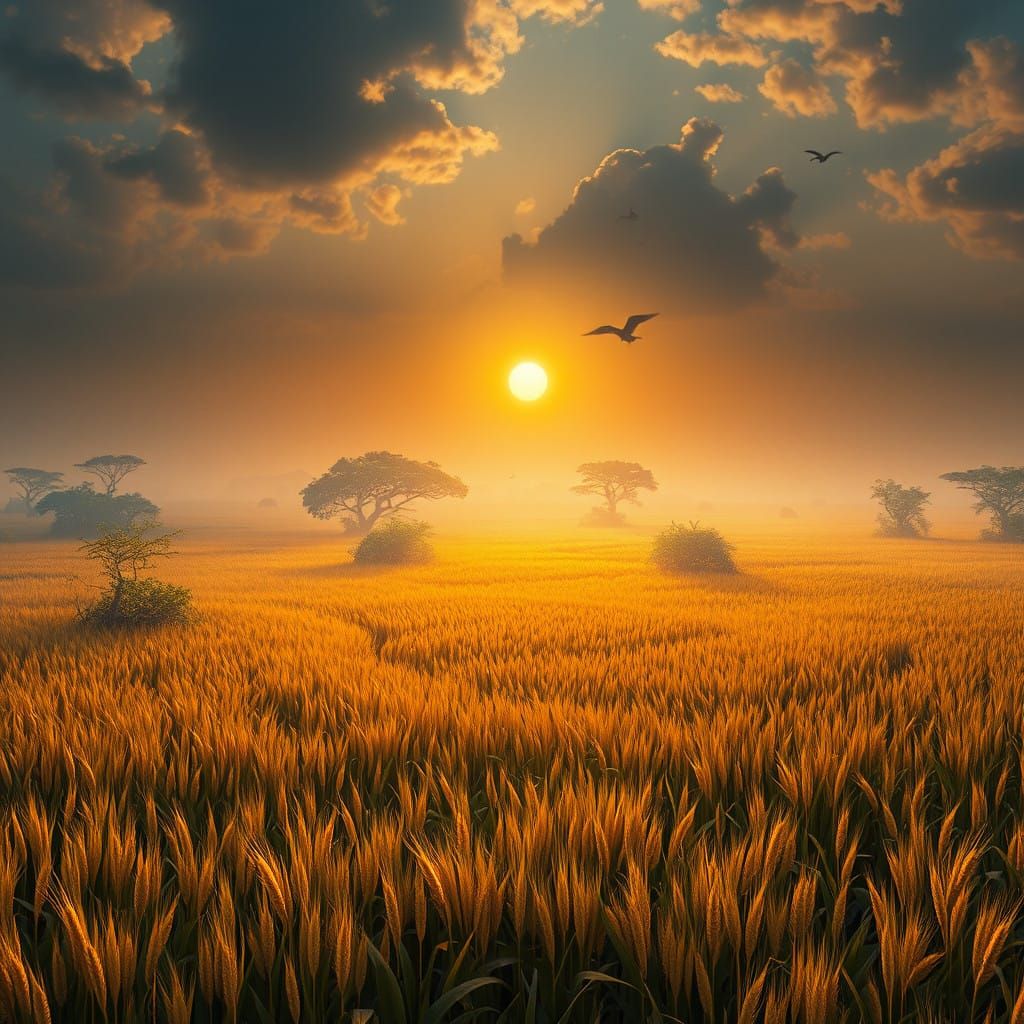 Surreal Indian Agriculture Landscape with Majestic Millets