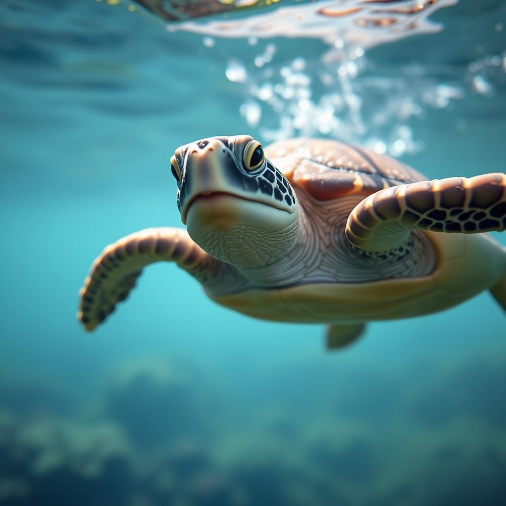 Serene Turtle Moment in Vibrant Underwater Scene