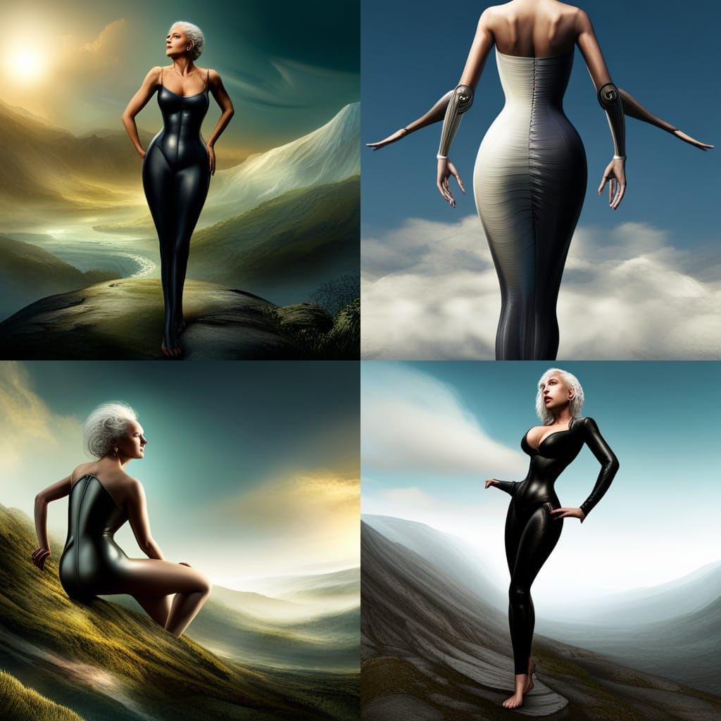 Hourglass Woman in Latex Dress, Detailed Matte Painting