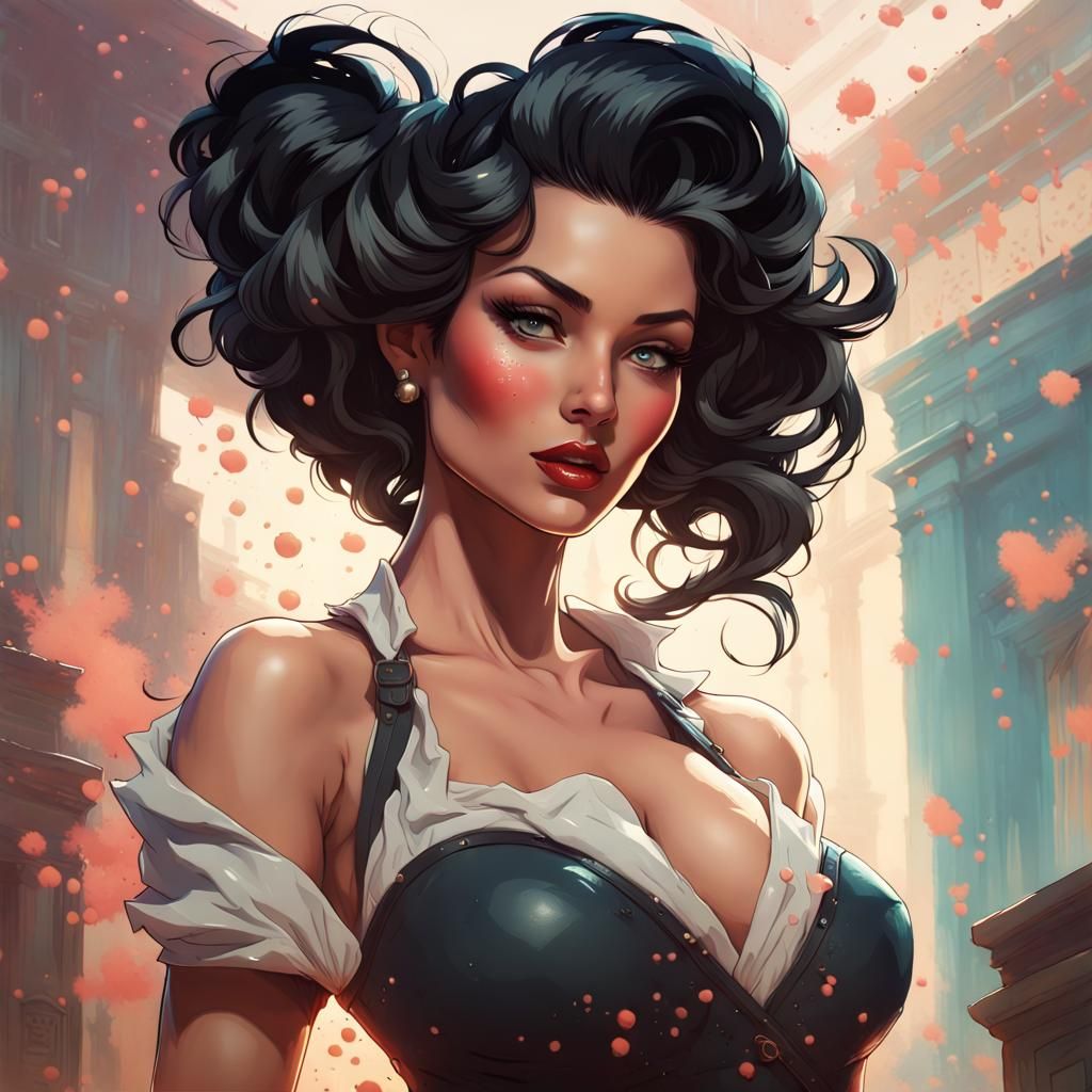 Voluminous Hair D&D Pin-Up in Retro Comic Style