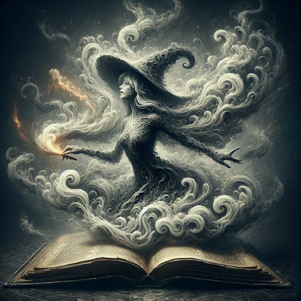 Ethereal Smoke Witch Ascending from Grimoire