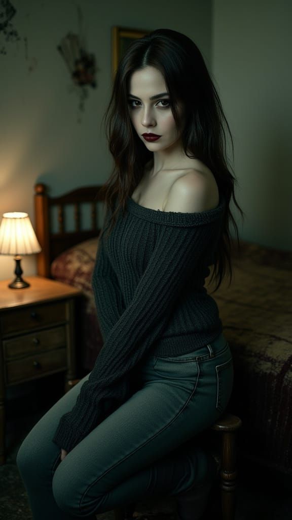 Gothic Portrait of a Woman in a Dark, Moody Setting
