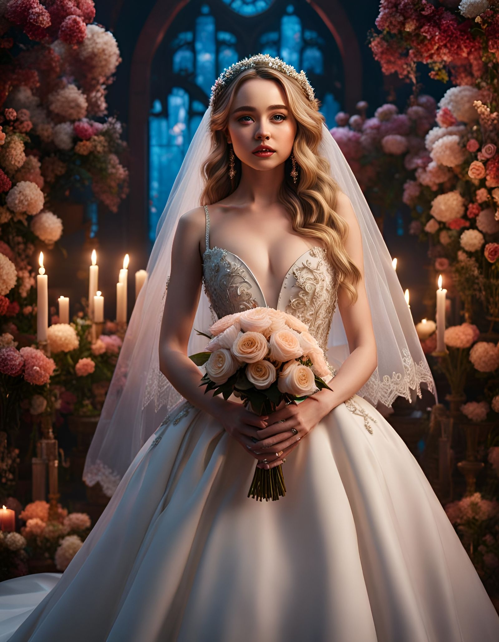 Sabrina Carpenter as Beautiful Bride in 8k Portrait