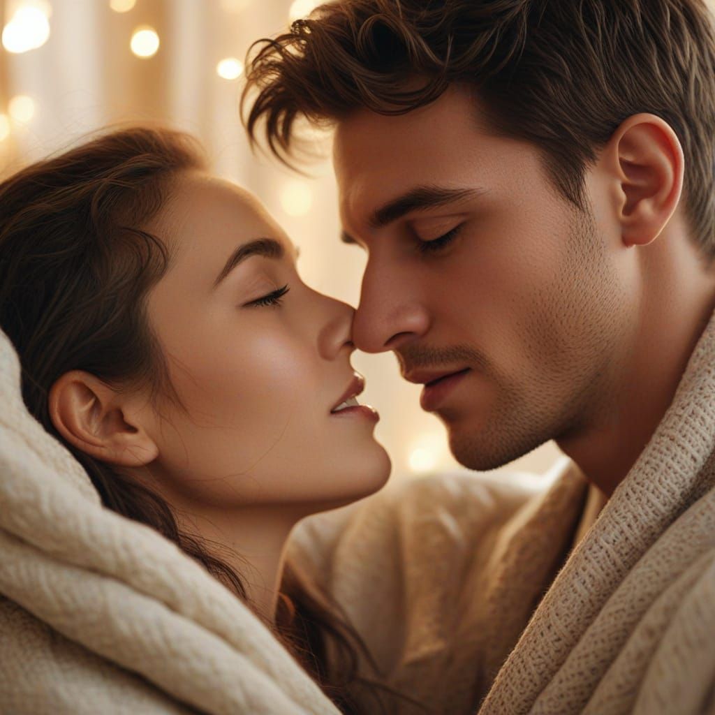 Her eyes flutter closed as his lips brush against hers, a soft sigh escaping her at the tender gesture. She wraps her ar...