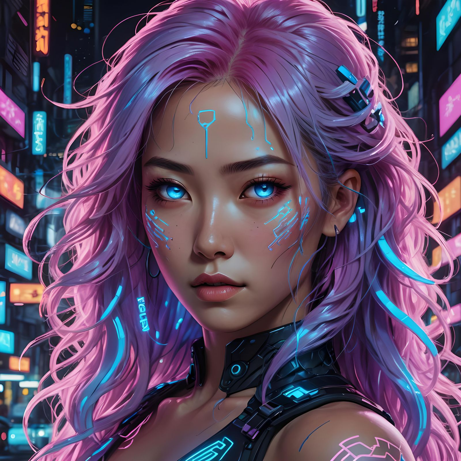Neon Cyberpunk Portrait of an Asian Woman