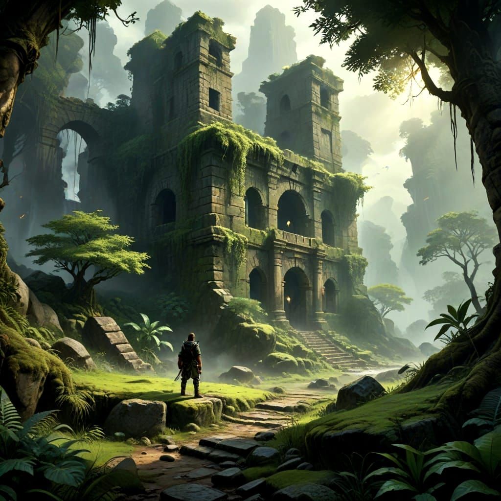 Jungle Explorer and Tiger in Digital Oil Painting