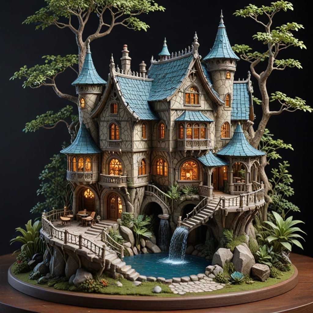 Gaudí-Inspired House in a Surreal Fantasy Diorama