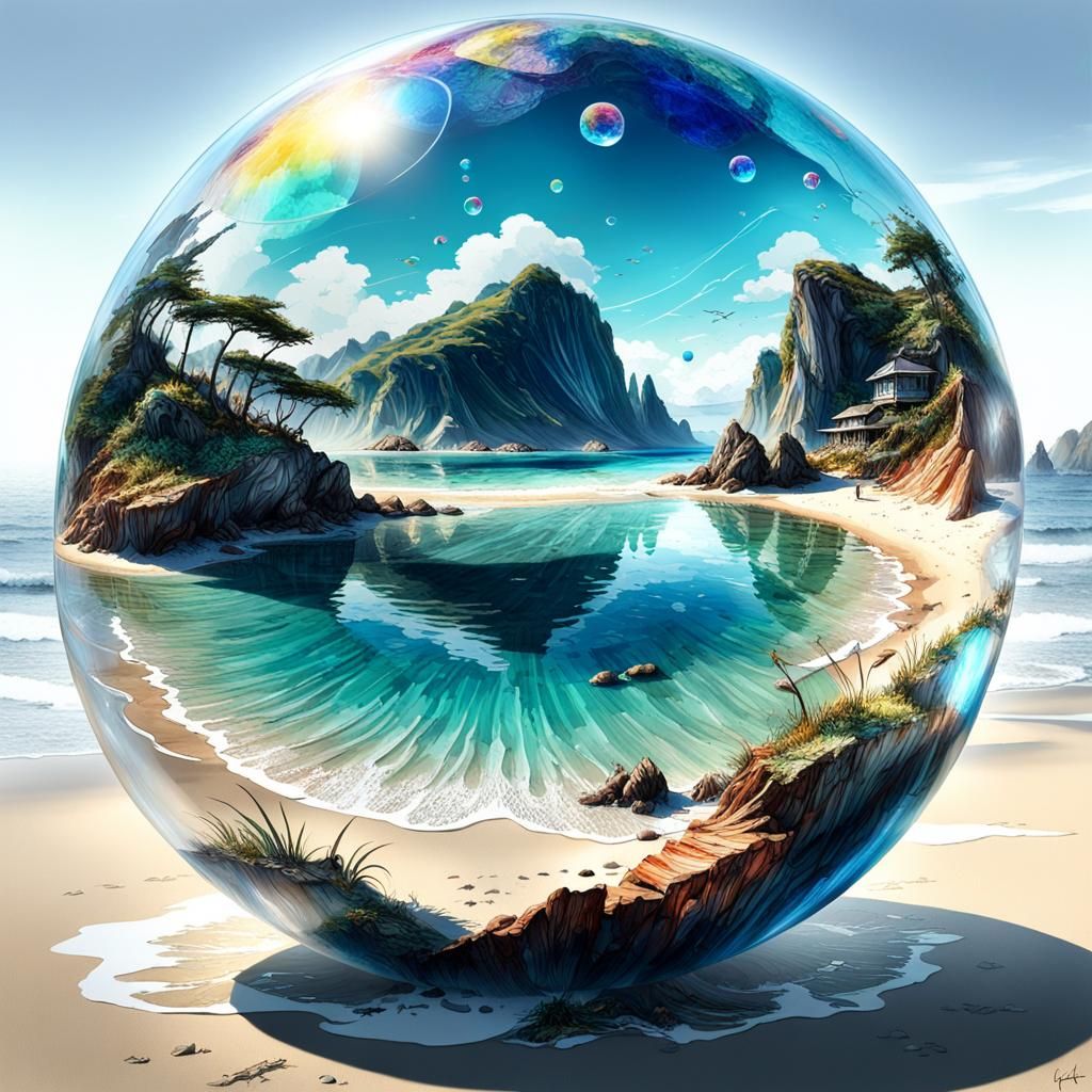 Beach in a Bubble: Watercolor Digital Illustration