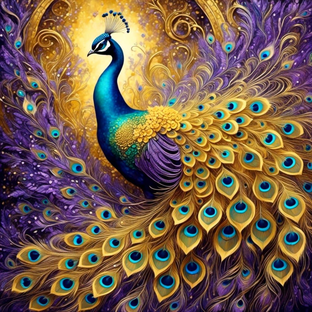 Majestic Peacock in Alhambra: Ink and Pencil Art