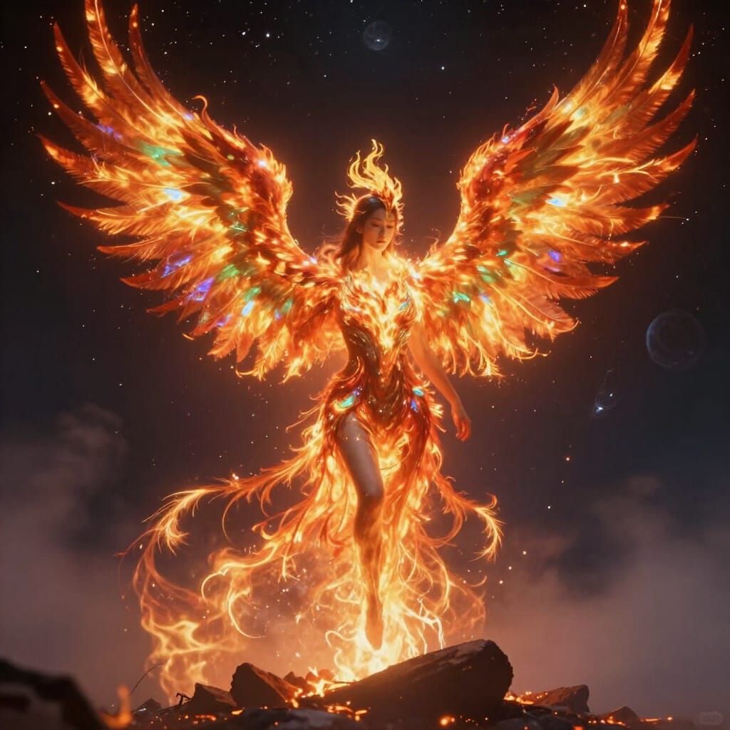 Majestic Phoenix Woman Reborn From Embers