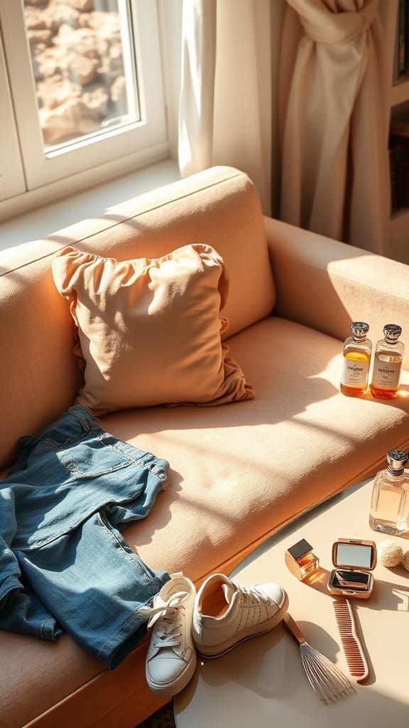 Sunlit Bedroom Still Life: Tights, Jeans, and Morning Light