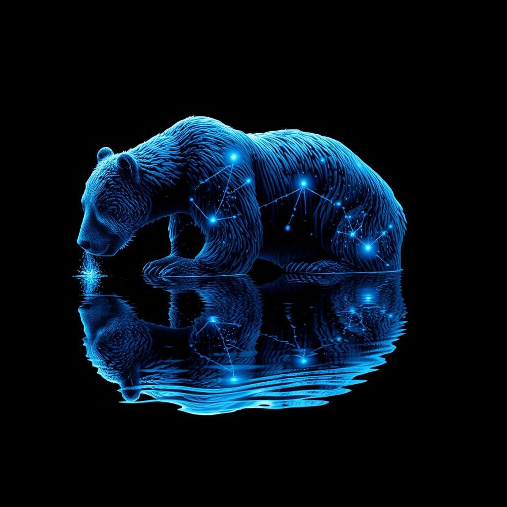 Cosmic Bear Sips Starlight in Eerie Blue Haze