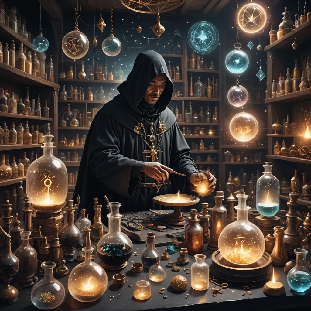 Surreal Alchemist's Laboratory with Mystical Symbols