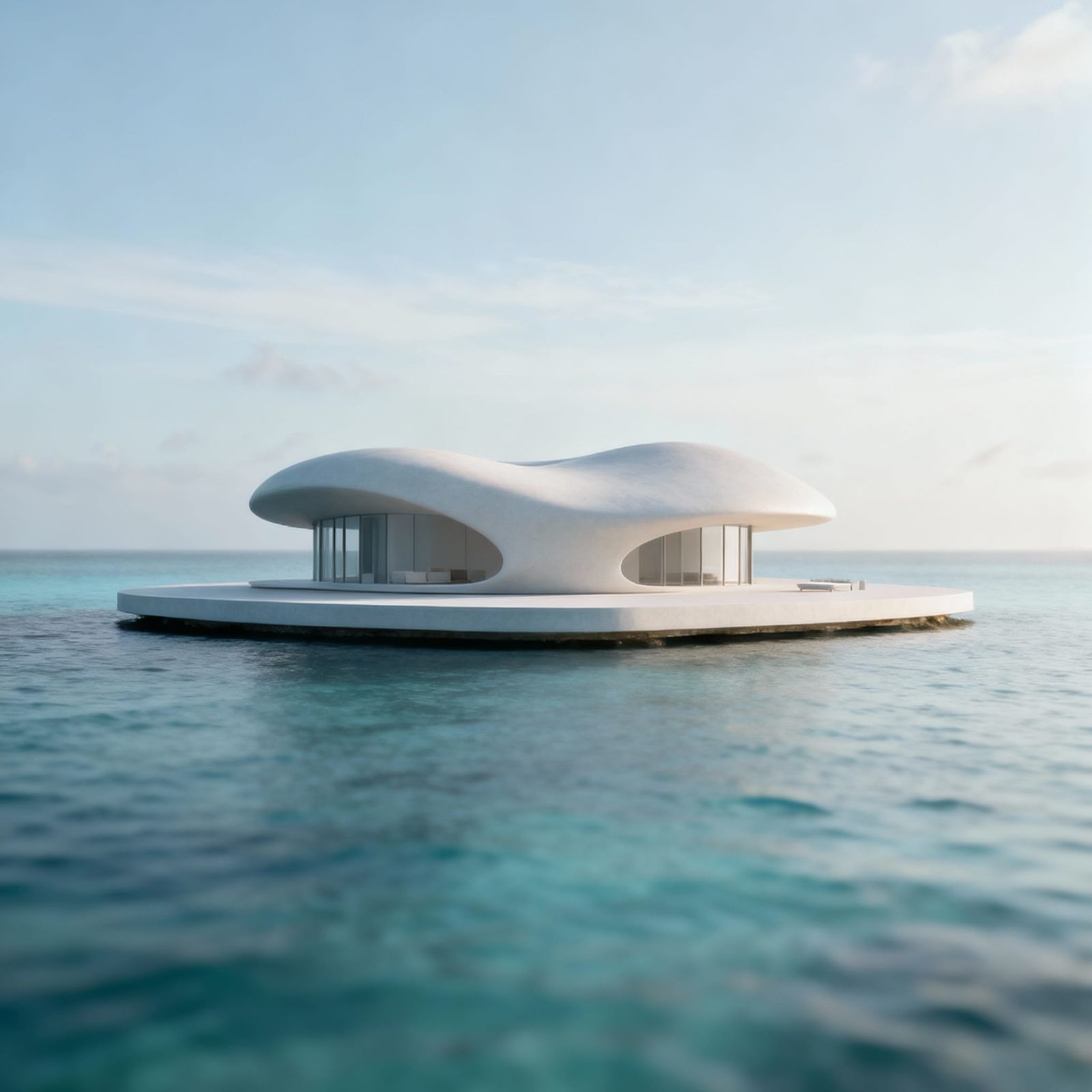 Future Resort House on Minimalist Island Platform