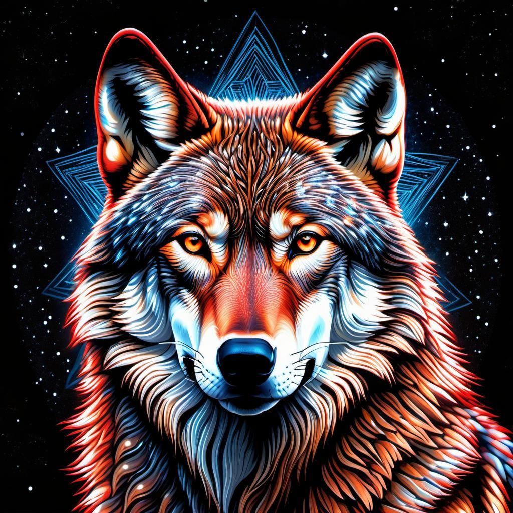 Red Wolf Spirit in Glowing Lines