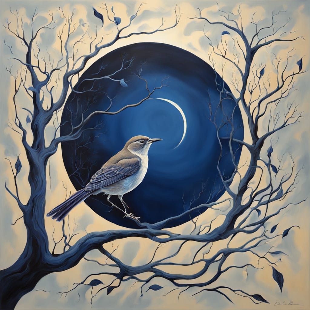 Surreal Nightingale Sings in Ethereal Moonlight Grove
