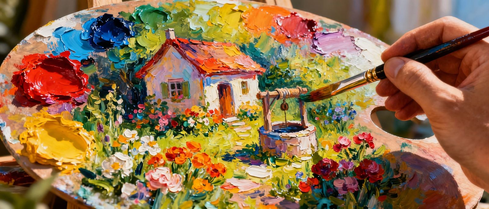 Impasto Oil Painting of a House and Garden