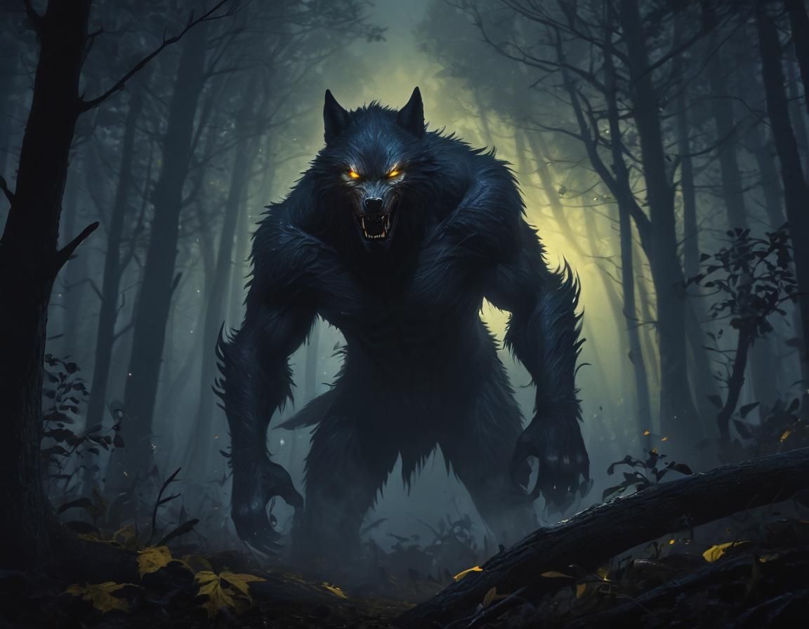 Sinister Werewolf in Dark Forest: Gothic Horror
