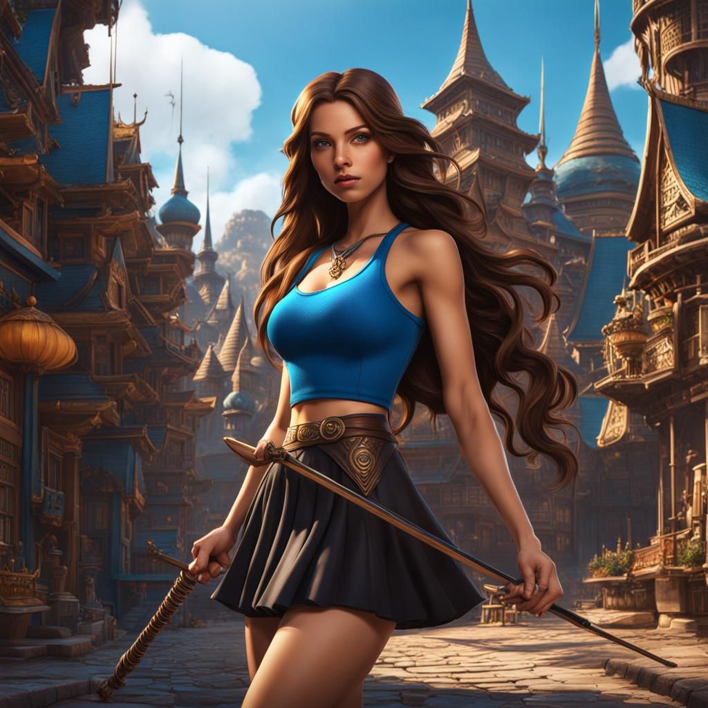 Fantasy City Comic Strip with Teenage Girl