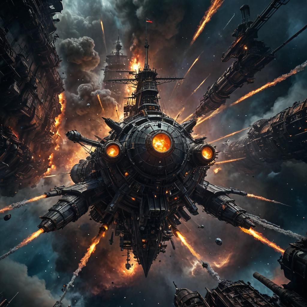 Steampunk Galleon Spaceship Entering a Black Hole