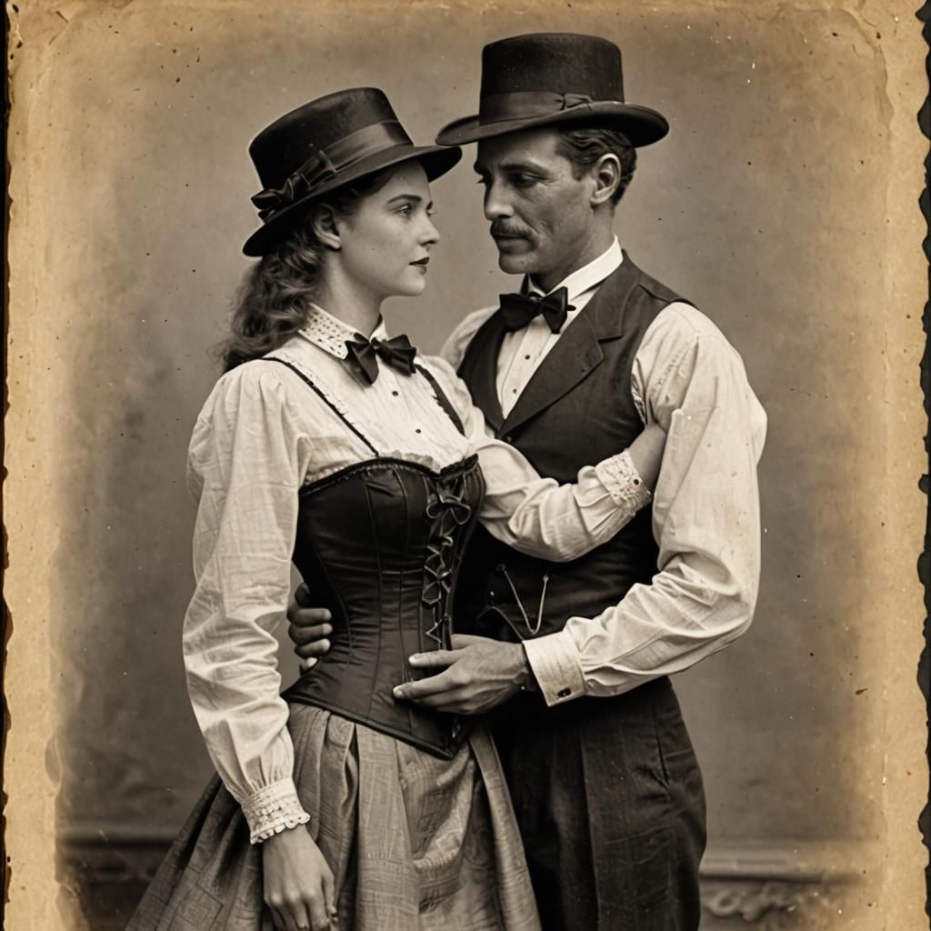 Vintage Embrace: Woman and Man in Loving Hug