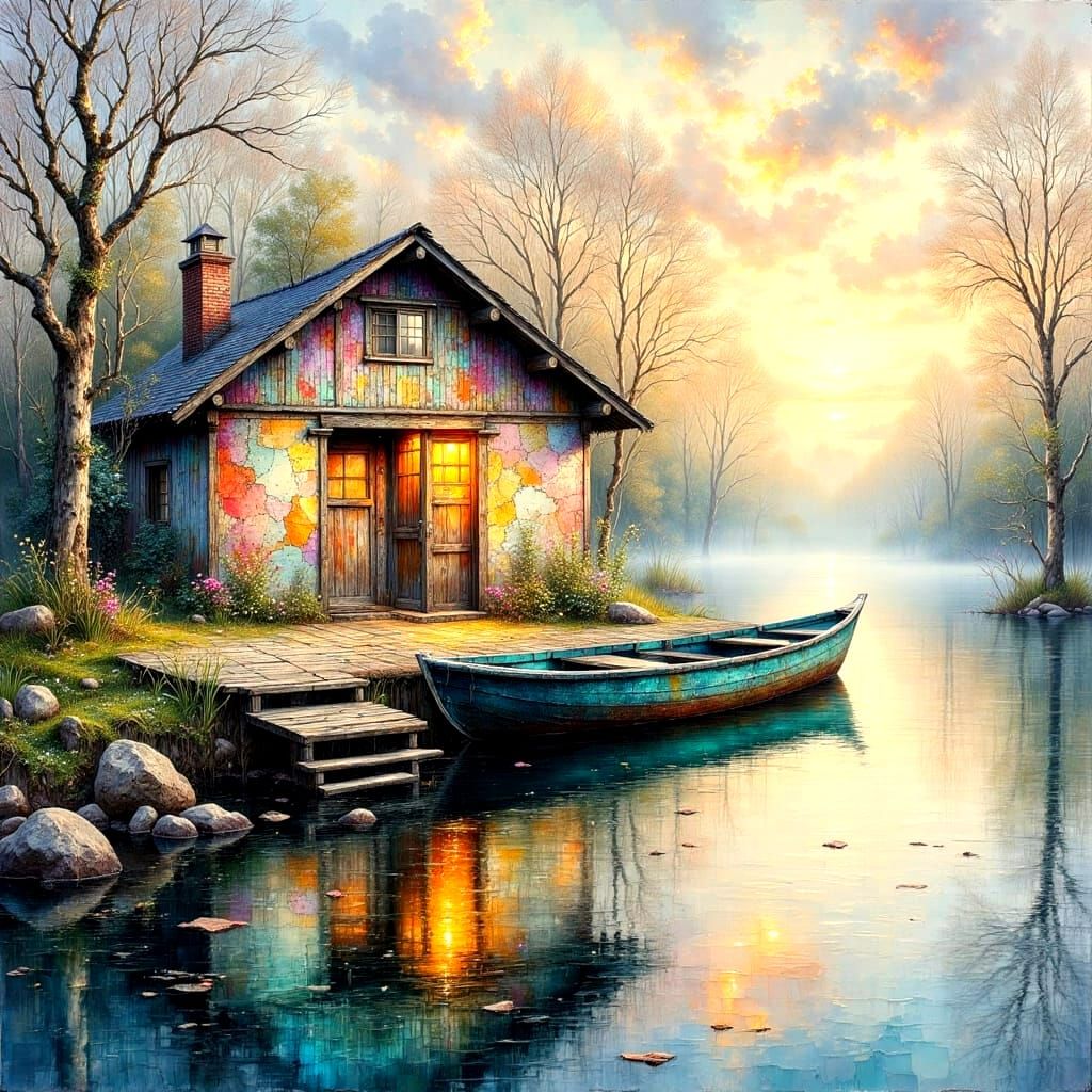 Breathtaking Vista Through Metallic Doors: Impasto Oil Paint...