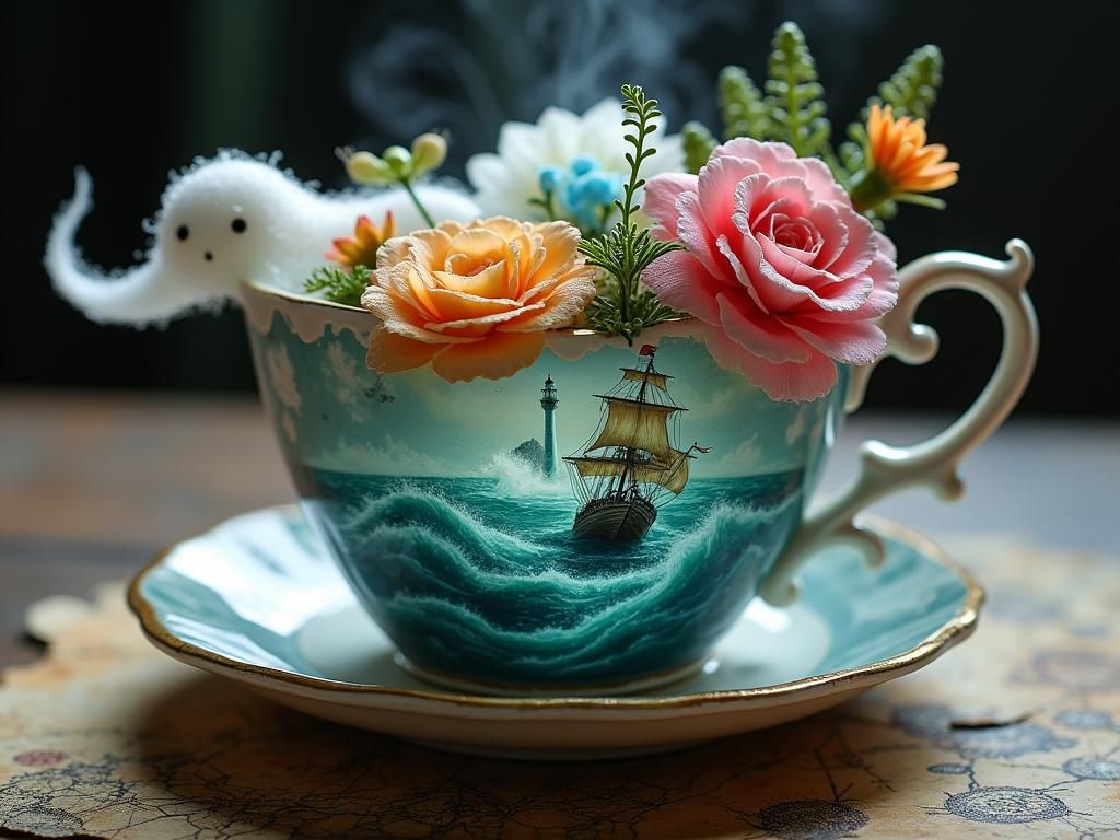 Rainbow Ghost with Stormy Teacup: Digital Art