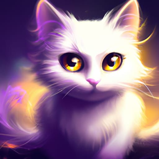 Adorable White Kitten Portrait in Chibi Style