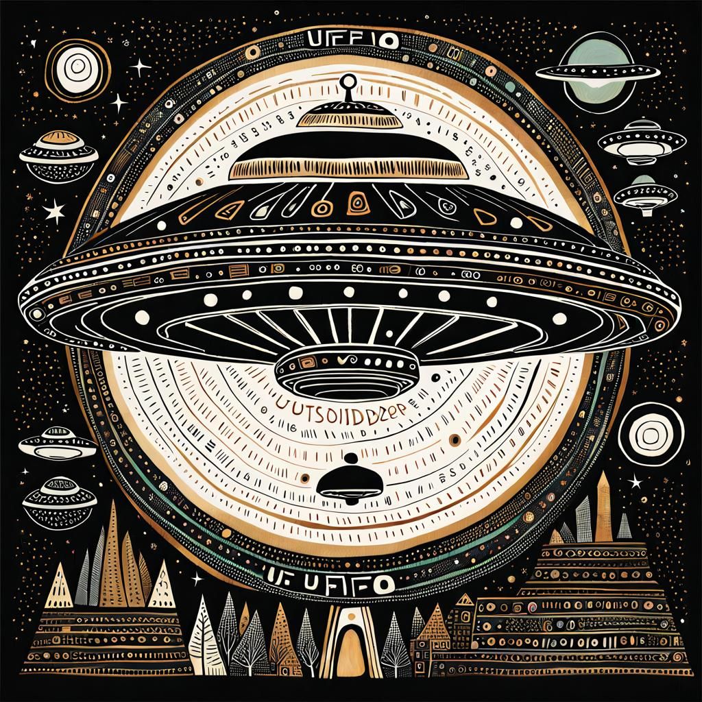 Whimsical UFO Illustration in Outsider Art Style