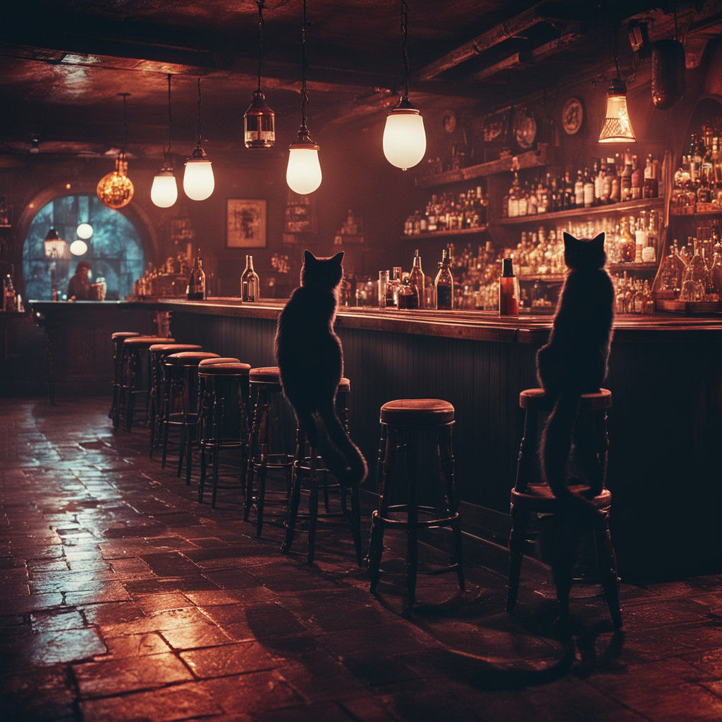 Dancing Cats in a Gothic Bar, Cinematic Film Still