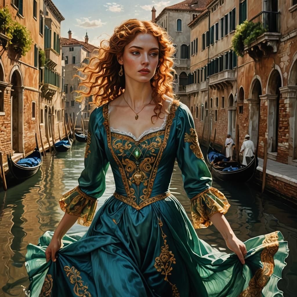 Renaissance Woman in Venice, Delacroix-Inspired Realism