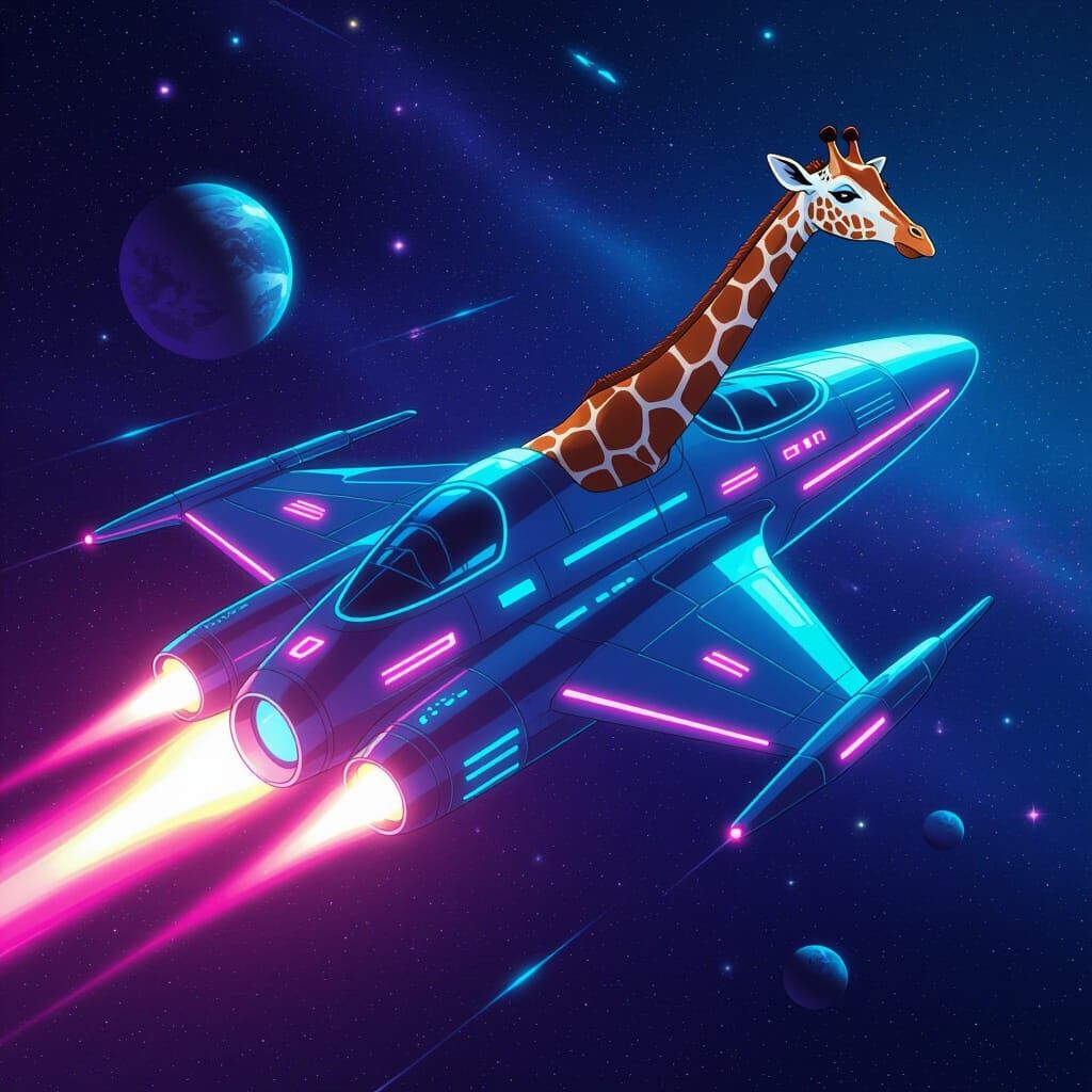 Giraffe Spaceship Soaring Through the Galaxy