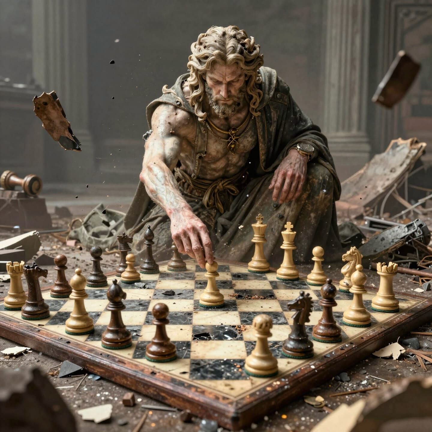 God of War Presence Over Destroyed Chessboard