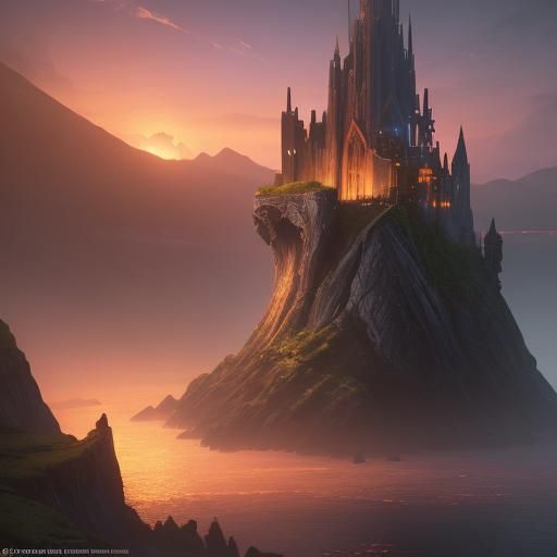 Ireland Sunset Matte Painting in Fantasy Style