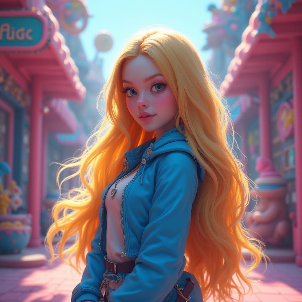 Smurf Girl in Retro-Futuristic Matte Painting
