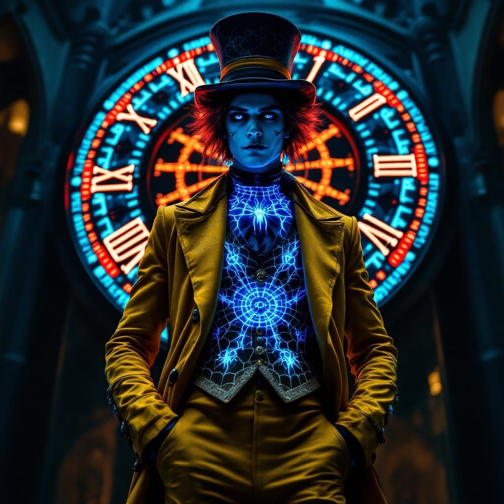 Handsome Male Goth Mad Hatter in Elegant Yellow Suit