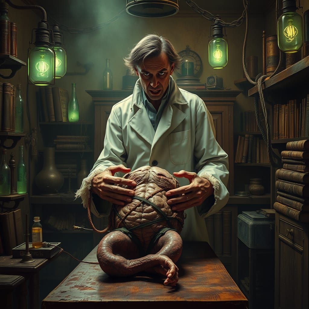 Grotesque Laboratory Scene in Disturbing, Dark Fantasy Style