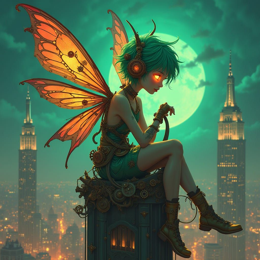 Steampunk Pixie on Art Nouveau Skyscraper