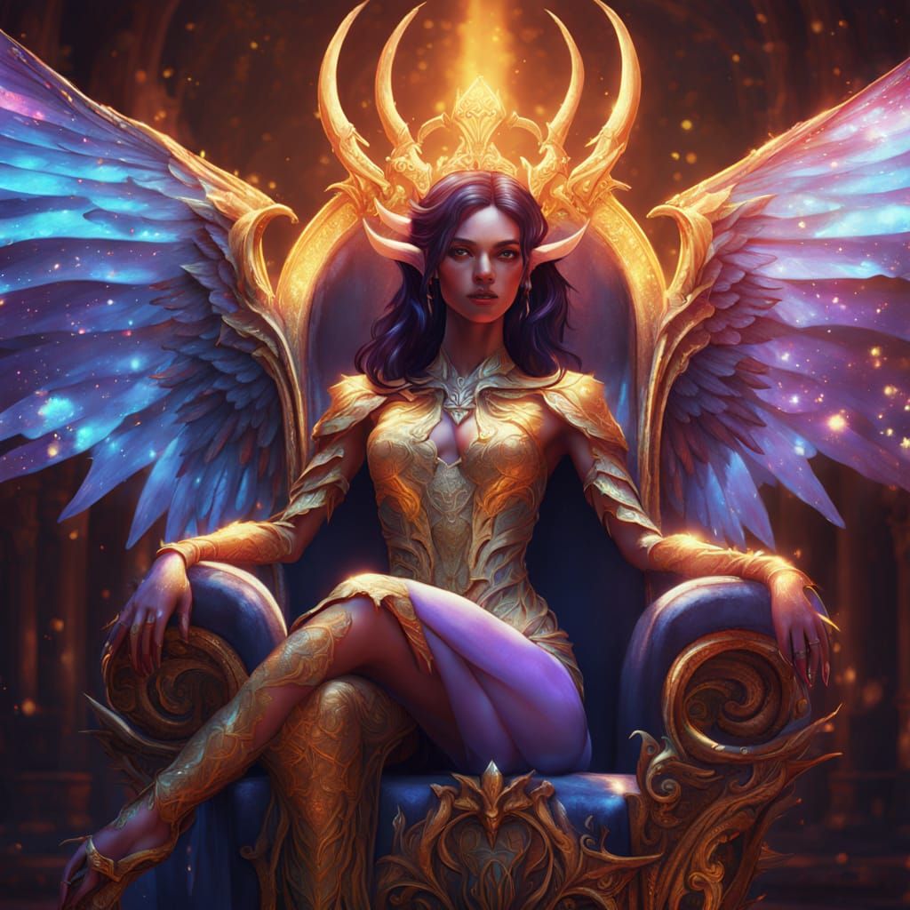 Gorgeous Succubi on Throne in Oil Painting Style