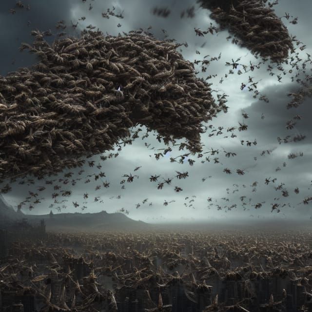 Angry Insect Swarm in Digital Matte Painting Style