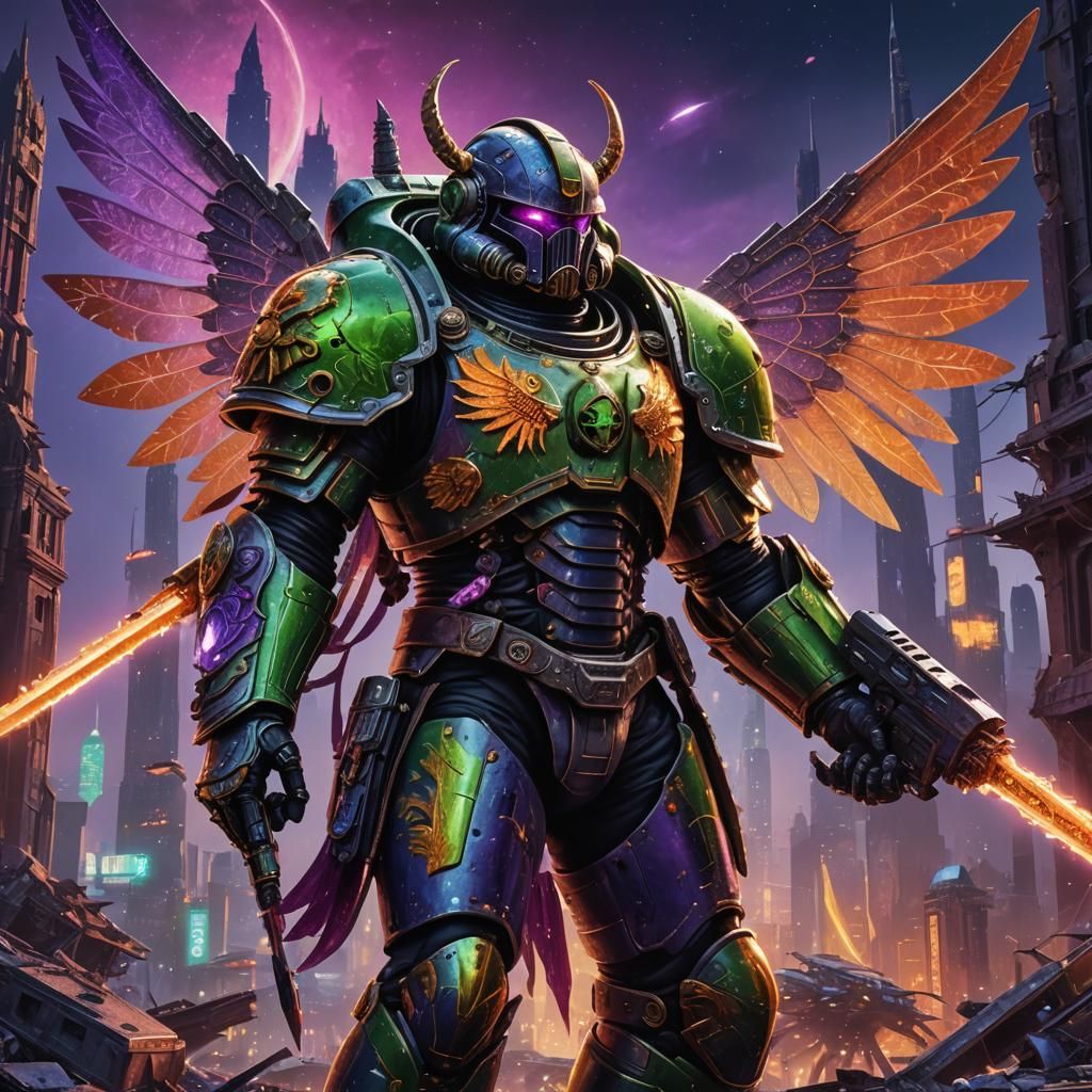 Space Marine Portrait in Ruined Cityscape