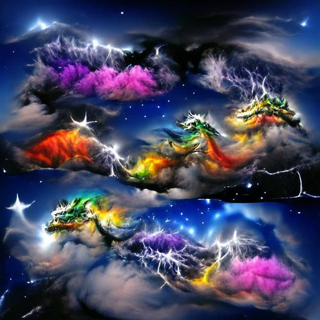 Dragons Soaring Through a Starry Sky