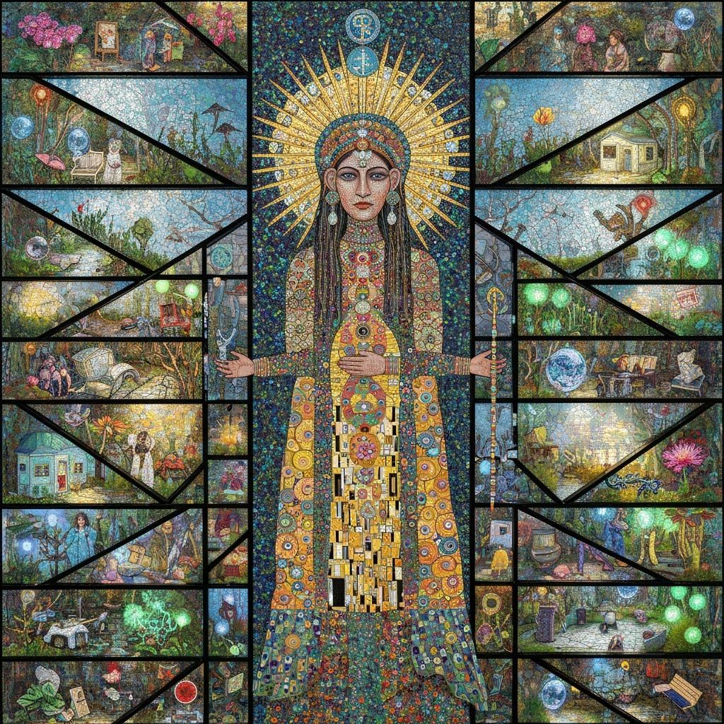 Mystical Shaman in Mirror Labyrinth Mosaic Art