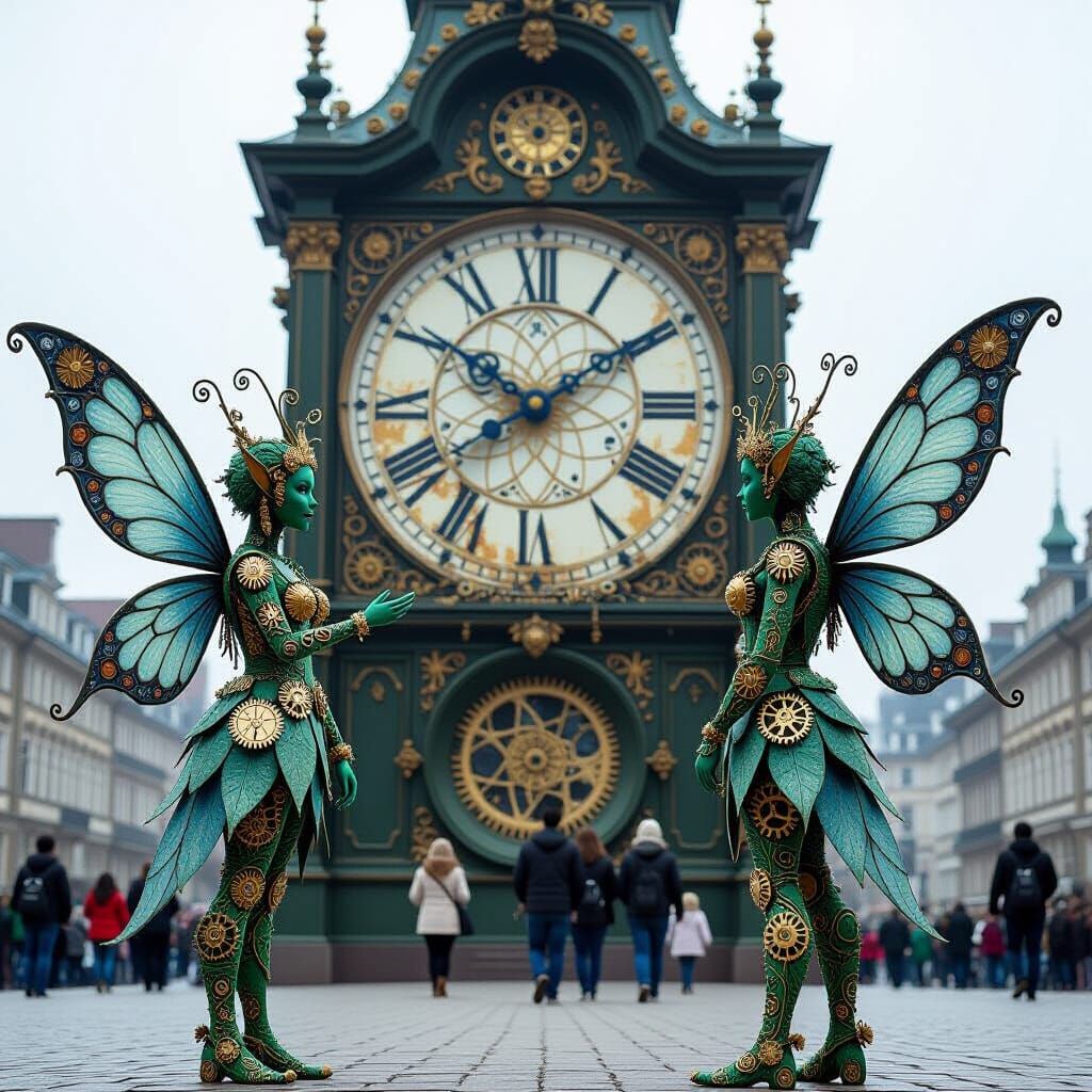 Clockwork Fairytale: Gear Creatures Behold the Grand Clock
