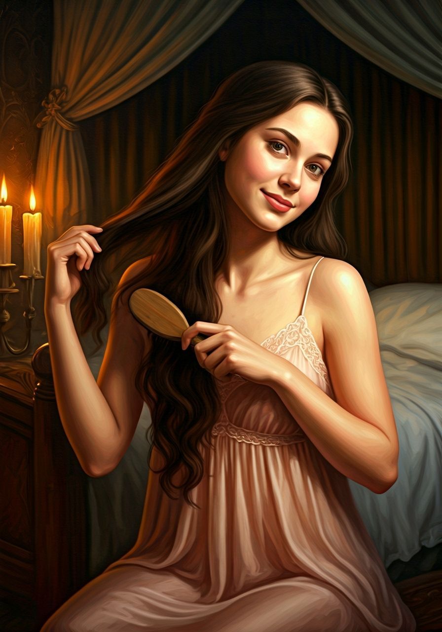 Medieval Woman Brushing Hair by Candlelight