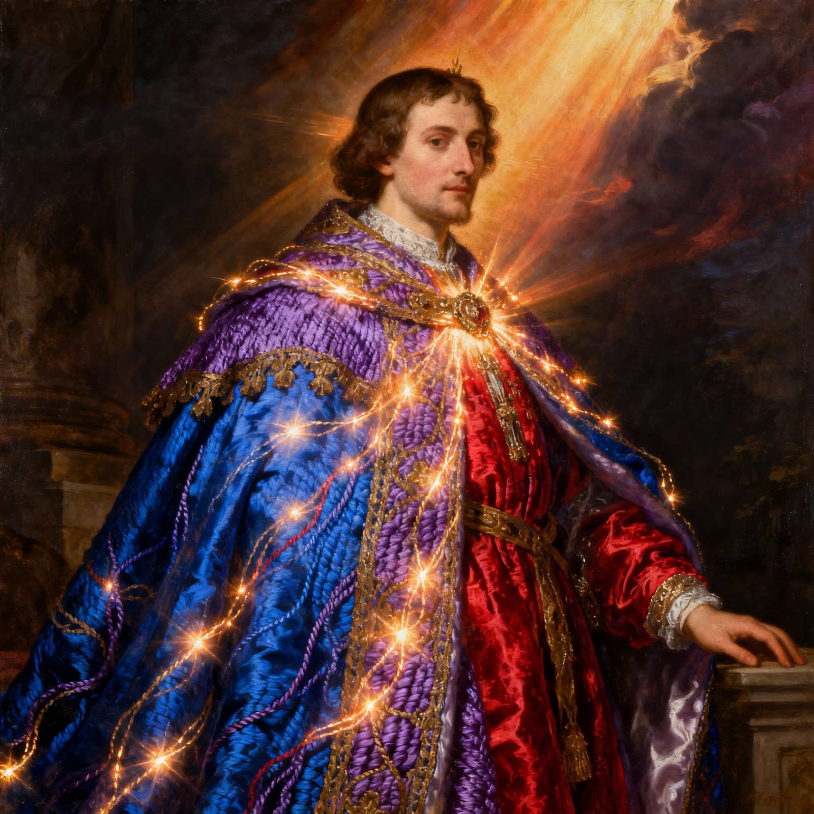 Regal Cloak and Vestments of Sapphire, Ruby, and Light