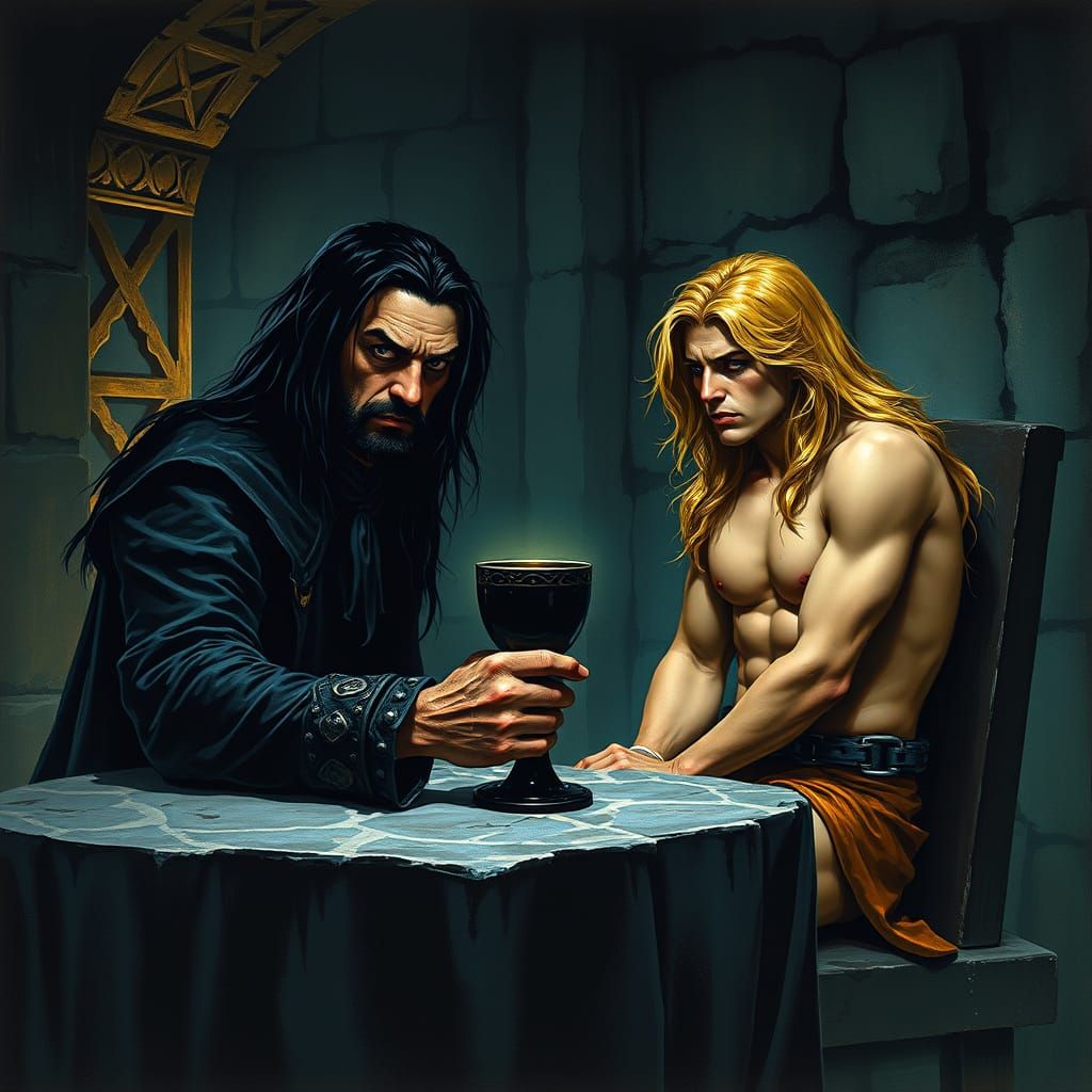 Dark Fantasy Figure in Castle with Captive